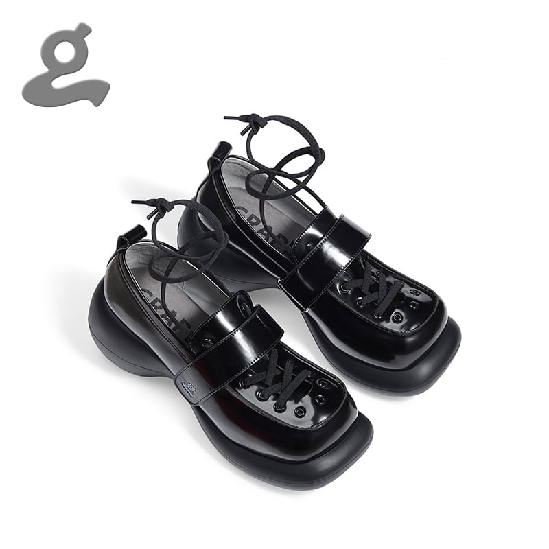 Image of Black lace-up  platform shoes"Stand Trap"  