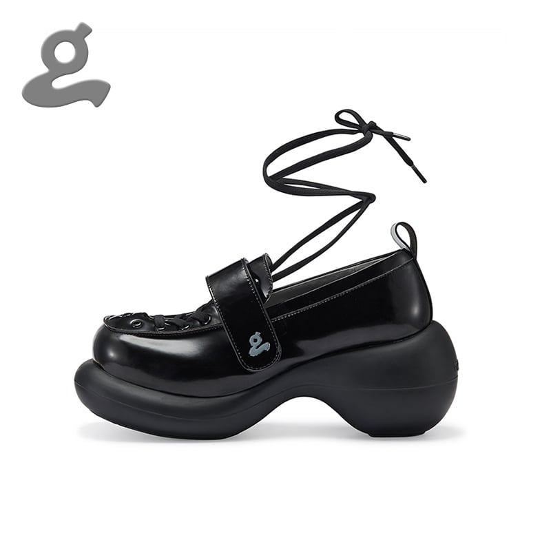 Image of Black lace-up  platform shoes"Stand Trap"  