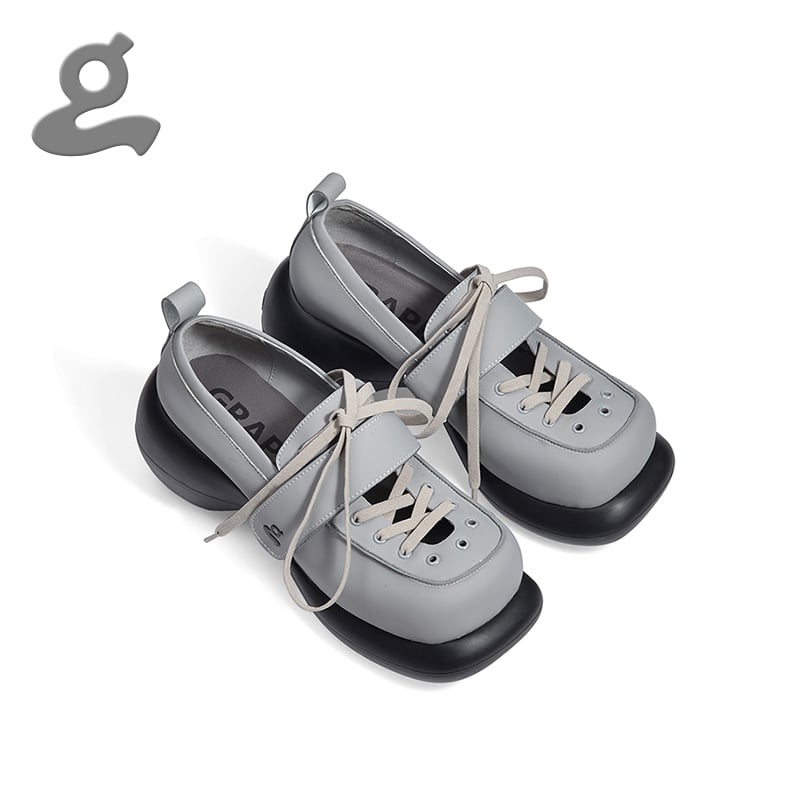 Image of Grey lace-up  platform shoes"Stand Trap"  