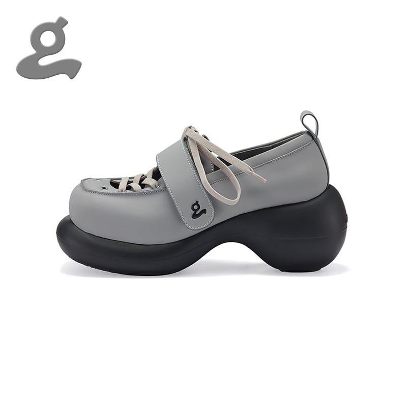 Image of Grey lace-up  platform shoes"Stand Trap"  