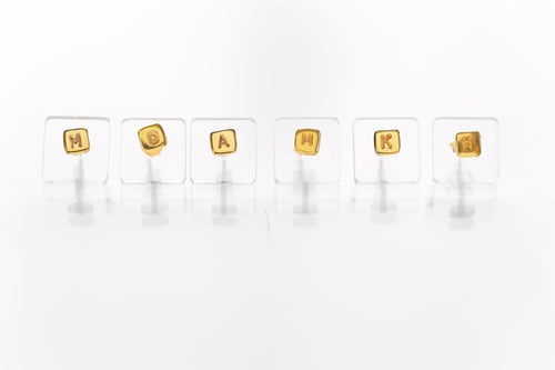 Image of gold plated silver earring with letter