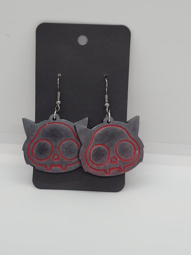 Image of Bloody Black Bat Head Earrings