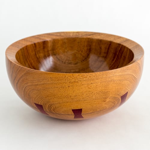 Image of Mesquite Bowl with Purpleheart Bowtie Key and Copper Inlay