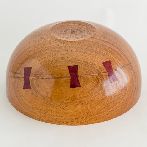 Image of Mesquite Bowl with Purpleheart Bowtie Key and Copper Inlay