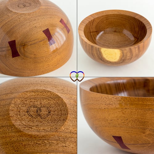 Image of Mesquite Bowl with Purpleheart Bowtie Key and Copper Inlay