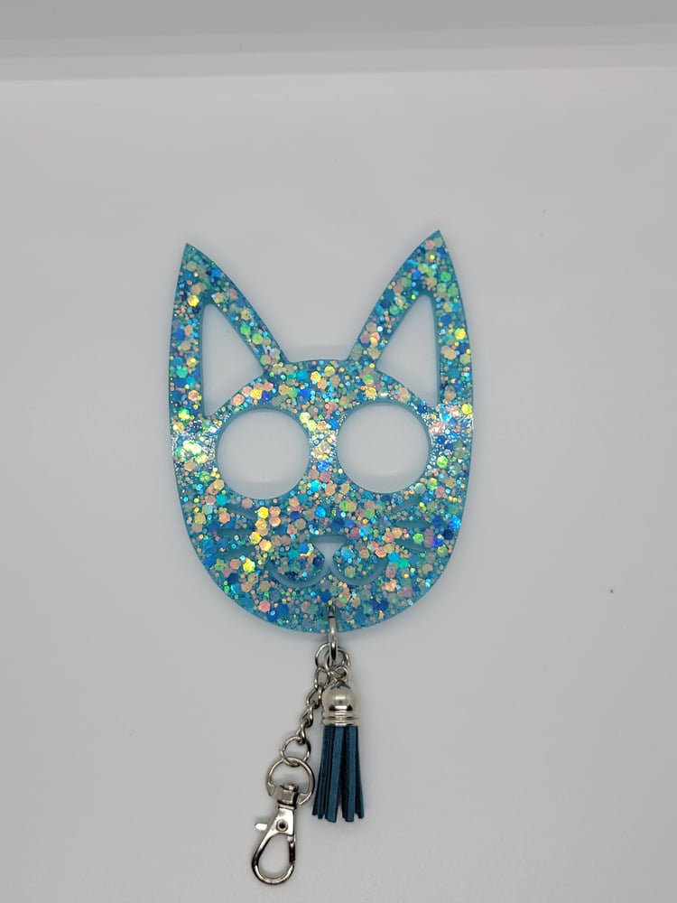 Image of Sky Blue Glitter Kitty Self-defense Keychain 