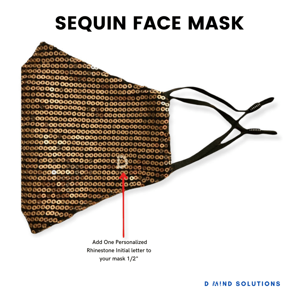 Image of Sequin Face Mask with Personalize Rhinestone Initial 