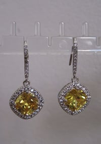 Image 1 of Meghan Markle Duchess of Sussex Inspired Citrine Yellow Ruby Sapphire Emerald Square Drop Earrings