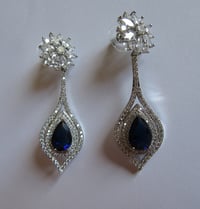 Image 3 of Diana Princess of Wales Lady Di Inspired Sapphire Blue and Clear Crystal Teardrop Statement Earrings