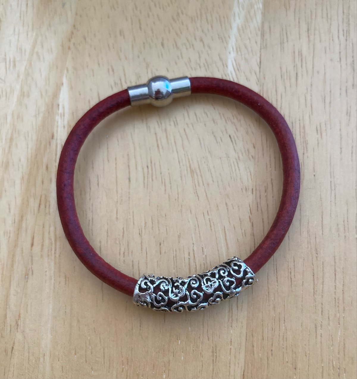 Image of Leather Bracelet with Filigree Tube Bead