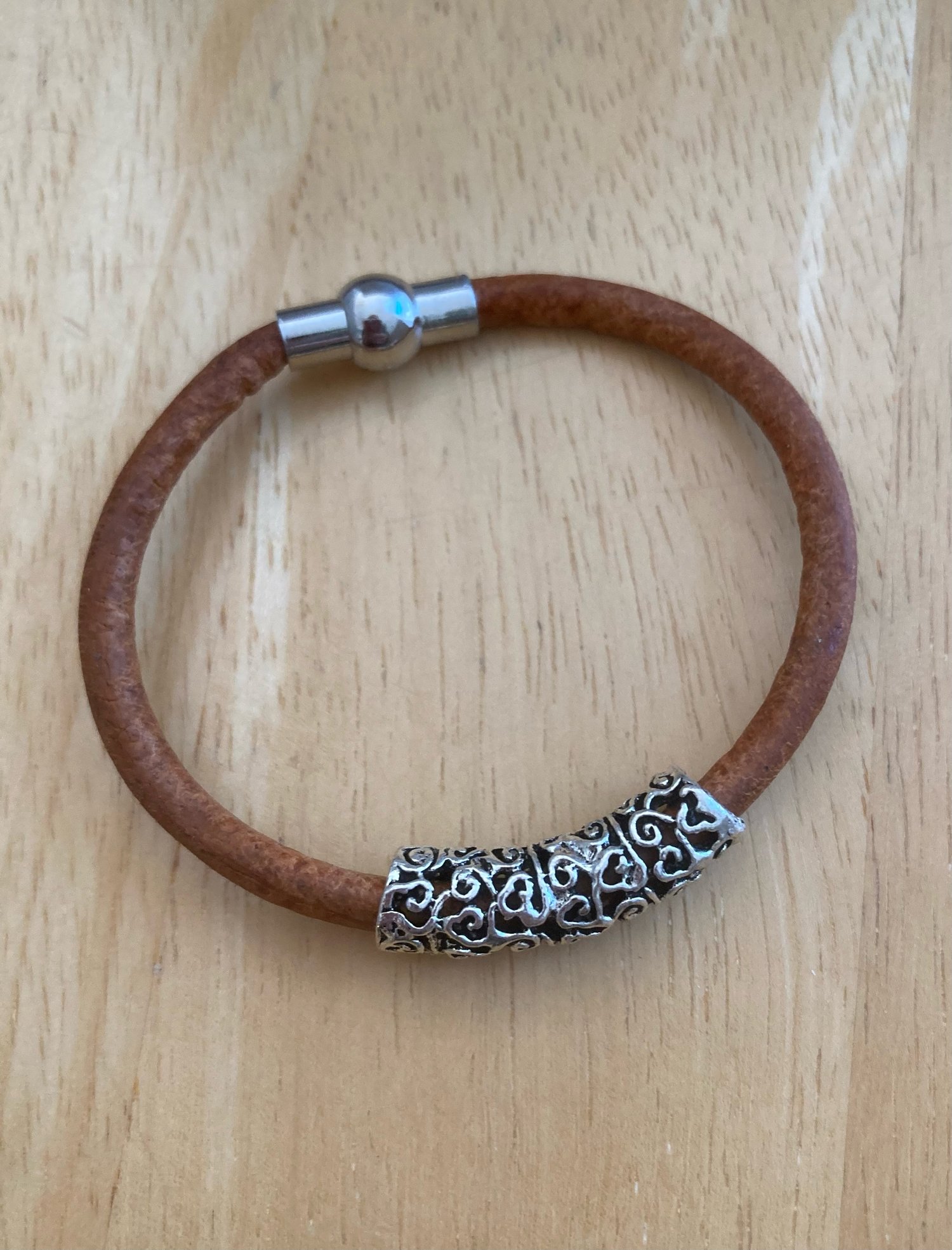 Image of Leather Bracelet with Filigree Tube Bead