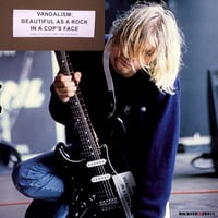 Image 1 of Kurt Cobain guitar sticker vinyl decal Nirvana "Vandalism as Beautiful as a rock in a cops's face"