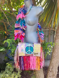 Image 2 of FRILL body cross Sari bag with ruffle -large detachable strap- Peace 2