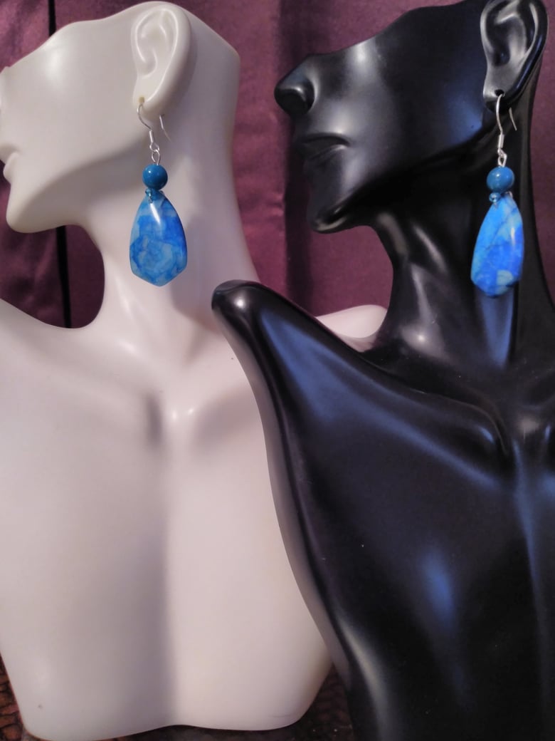 Image of BLUE JASPER AND GEMSTONE BEAD EARRINGS