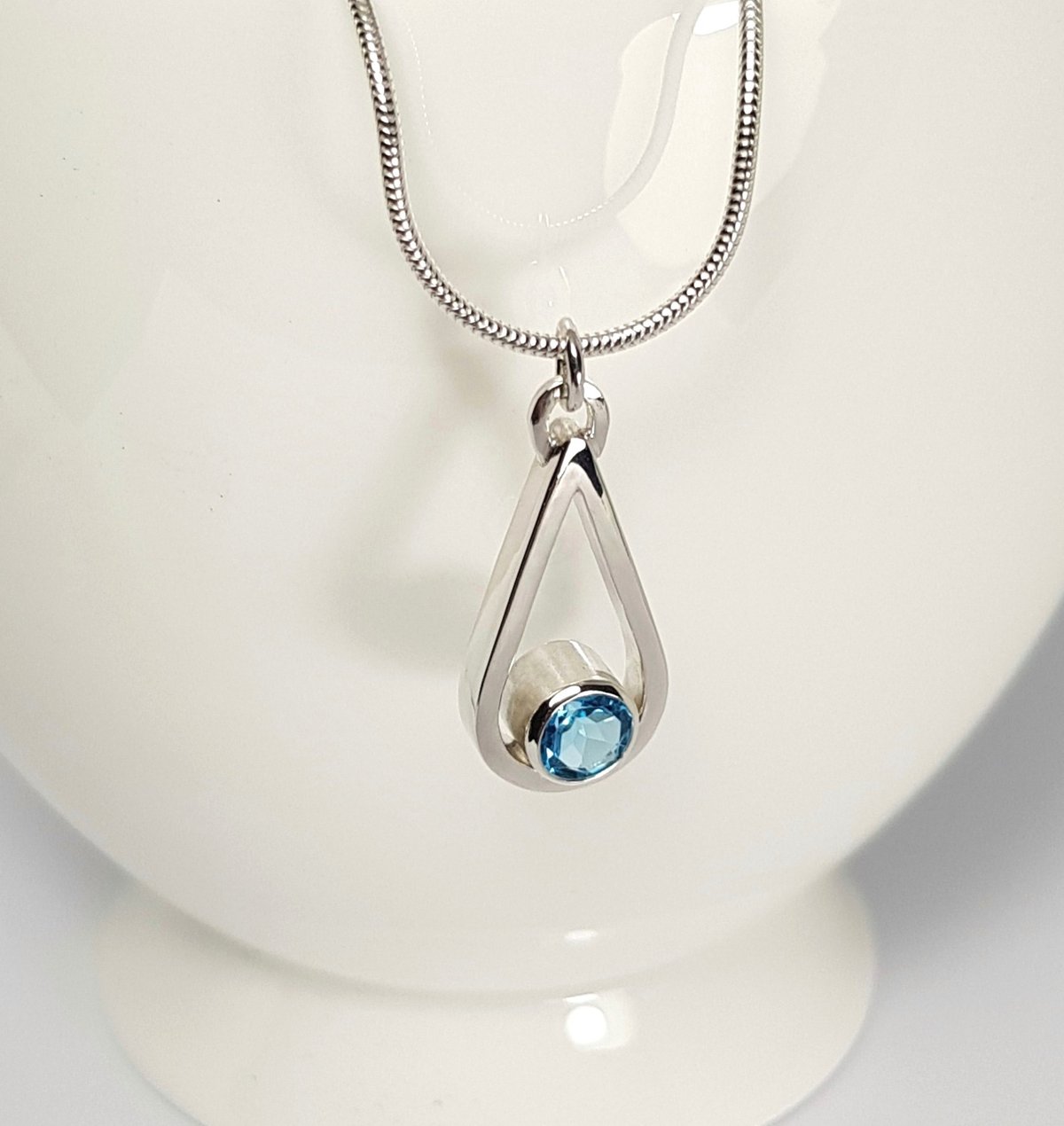 Image of Blue Topaz Necklace, Handmade Sterling Silver Teardrop Pendant
