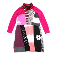 Image 2 of pink magenta black and white patchwork 5T courtneycourtney bold mix sweater wow long sleeve dress