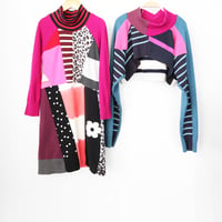 Image 4 of pink magenta black and white patchwork 5T courtneycourtney bold mix sweater wow long sleeve dress