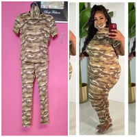 Image 1 of PLUS SIZE TAN CAMO Three-piece TOP AND  LEGGING WITH MAS SET 