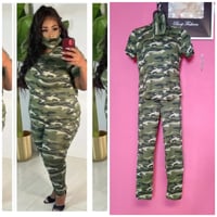 Image 1 of PLUS SIZE GREEN CAMO Three-piece TOP AND LEGGING W/MASK SET