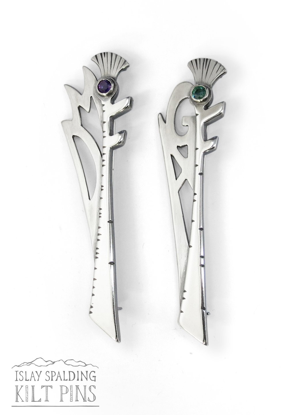 Image of Initials and Gemstone Thistle Kilt Pin