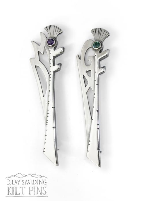 Image of Initials and Gemstone Thistle Kilt Pin