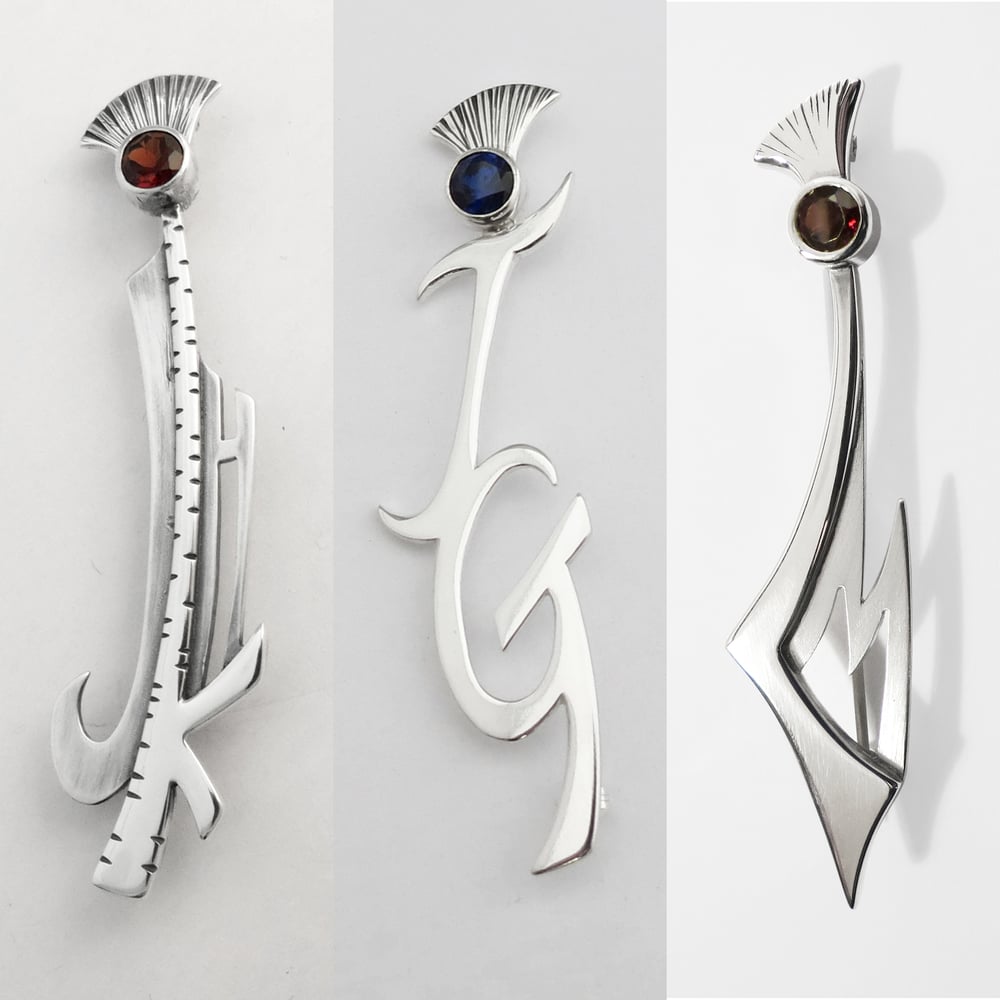 Image of Initials and Gemstone Thistle Kilt Pin