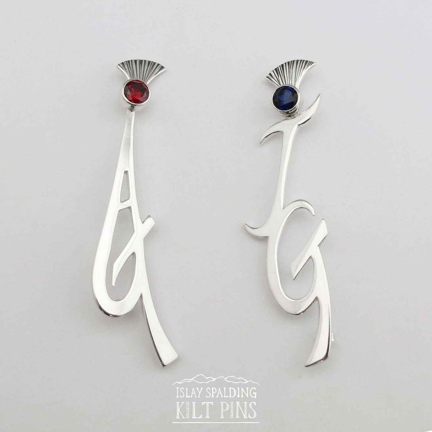 Image of Initials and Gemstone Thistle Kilt Pin