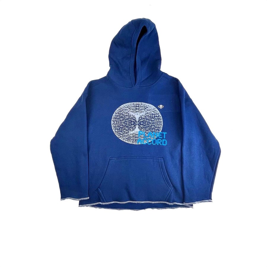 Image of Grid Planet/UFO Raw Hemmed Hoodie (ONE OF ONE)