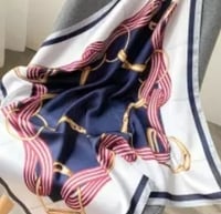 Image 1 of Navy Print Satin Scarf 