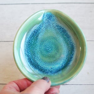 Image of Medium Spoon Rest in Shimmering Green Glaze, Handcrafted Coffee Spoon Dish, Made in USA