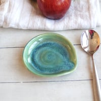Image 4 of Medium Spoon Rest in Shimmering Green Glaze, Handcrafted Coffee Spoon Dish, Made in USA