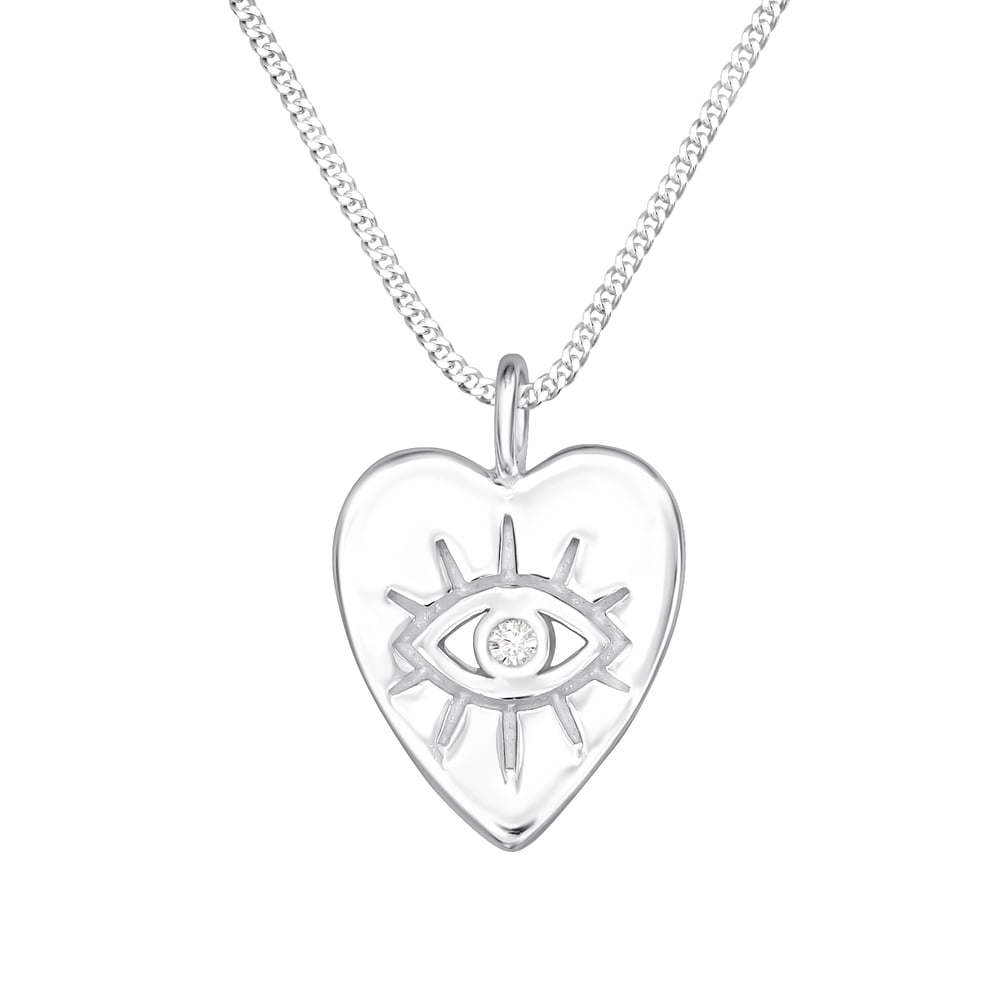 Image of Evil Eye Heart pendant Sterling silver necklace
