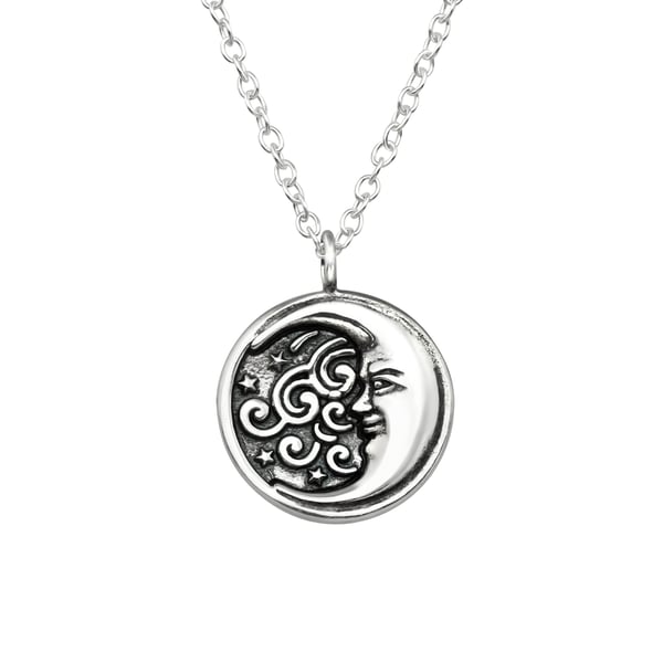 Image of Moon Medallion Sterling Silver Pendant Necklace