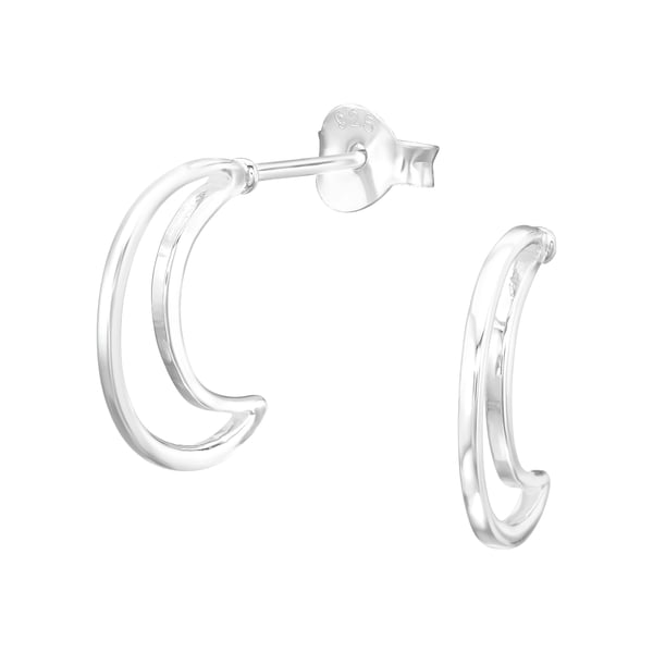 Image of Crescent Moon half hoop Sterling Silver earrings