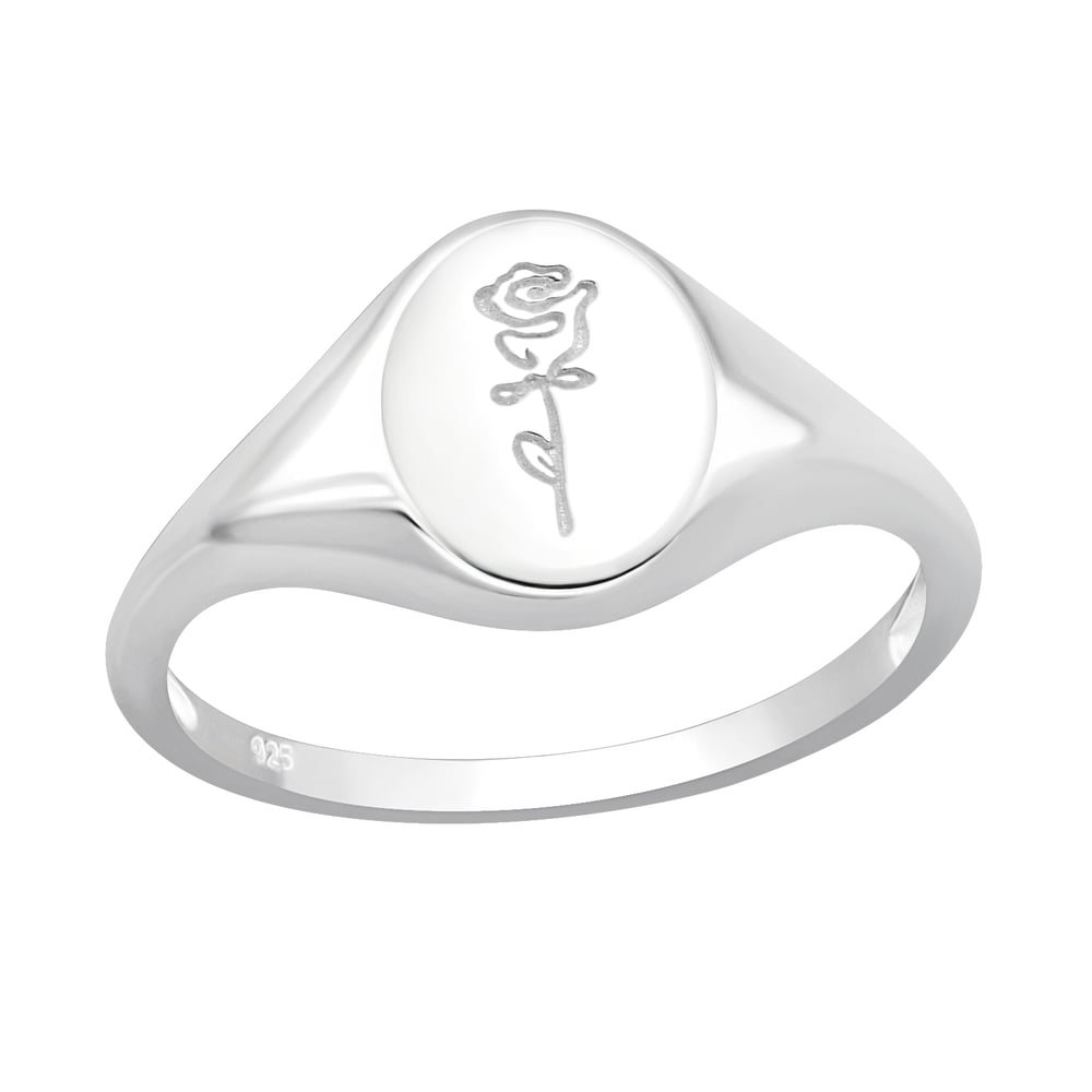 Image of Carved Rose signet ring Sterling Silver
