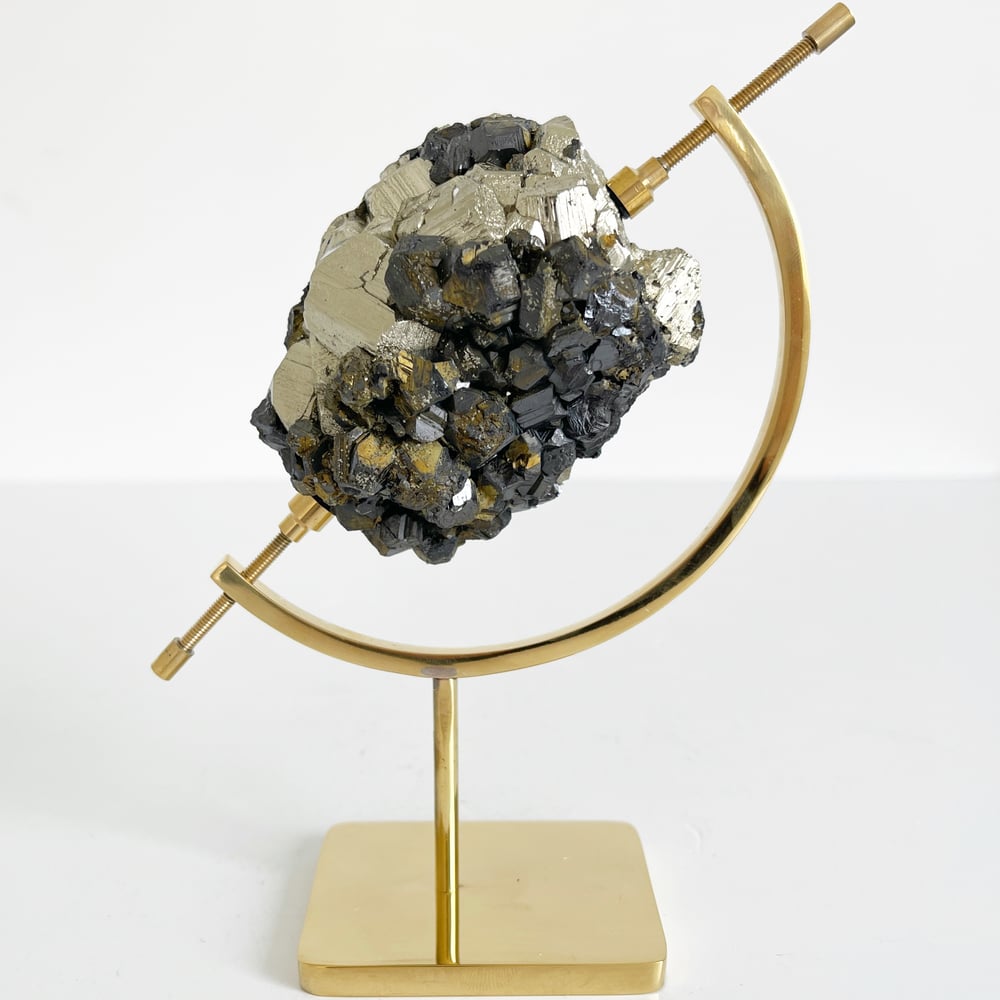 Image of Galena and Pyrite no.96 + Brass Arc Stand