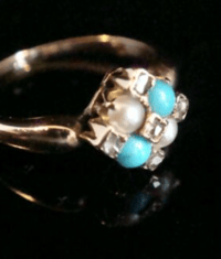 Image 2 of EDWARDIAN 18CT ROSE GOLD TURQUOISE OLD CUT DIAMOND PEARL CLUSTER RING