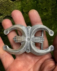 Image 3 of WL&A Handmade Old Style Double Peyote Naja Belt Buckle - Size 3.5in x 3in 
