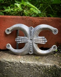 Image 2 of WL&A Handmade Old Style Double Peyote Naja Belt Buckle - Size 3.5in x 3in 