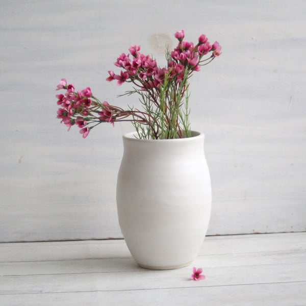 Image of Simple Modern Matte White Vase, Handcrafted Pottery Flower Vase Made in USA