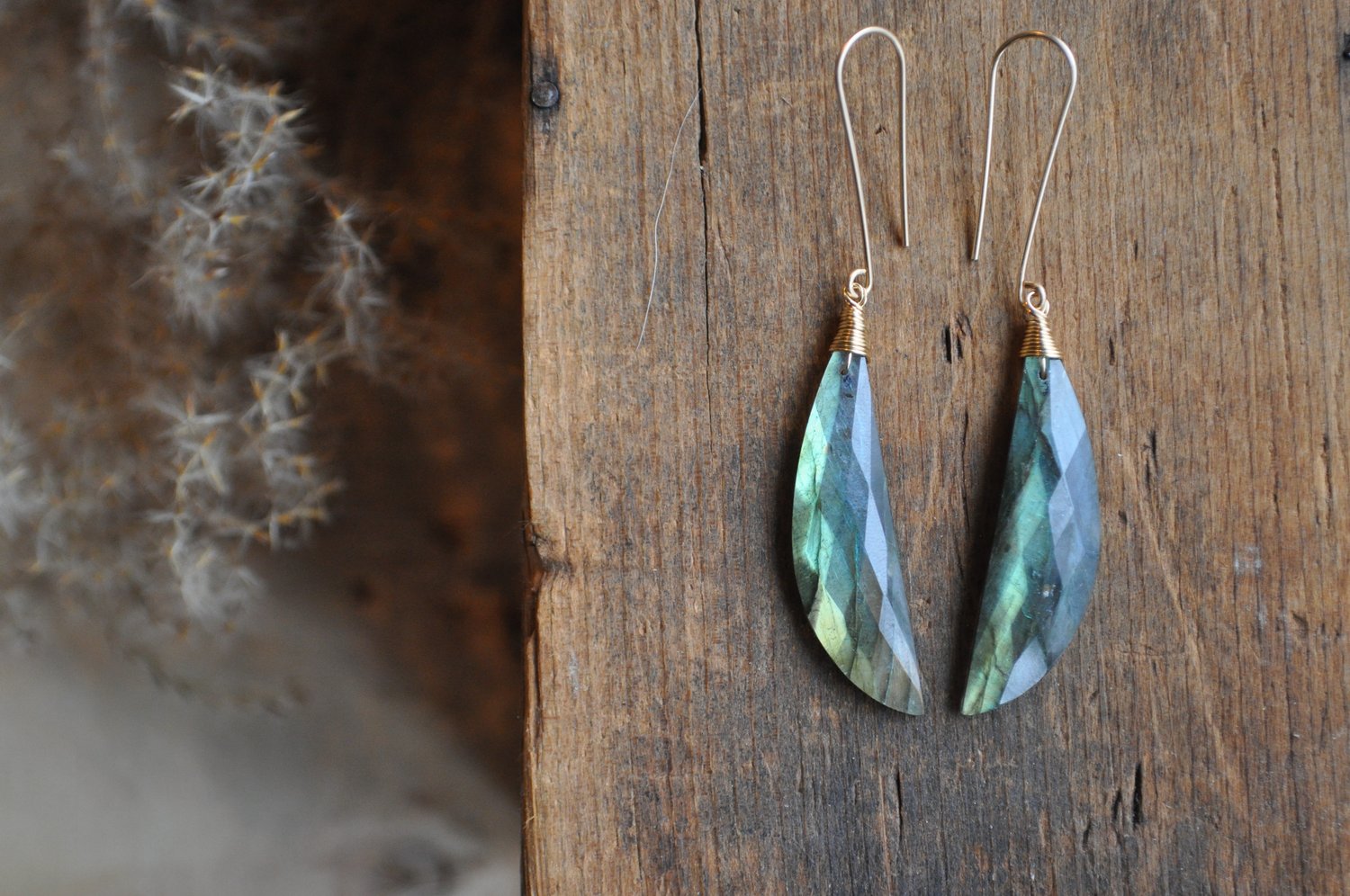 Image of Faceted Labradorite Crescent Dangles