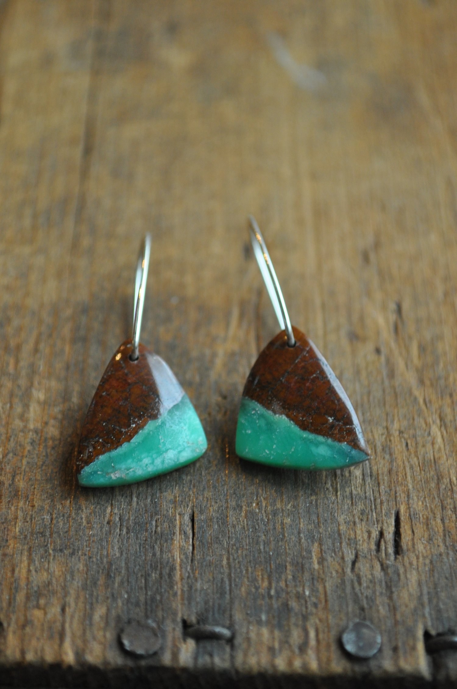 Image of OOAK Chrysoprase Triangle Dangles on Sterling Silver