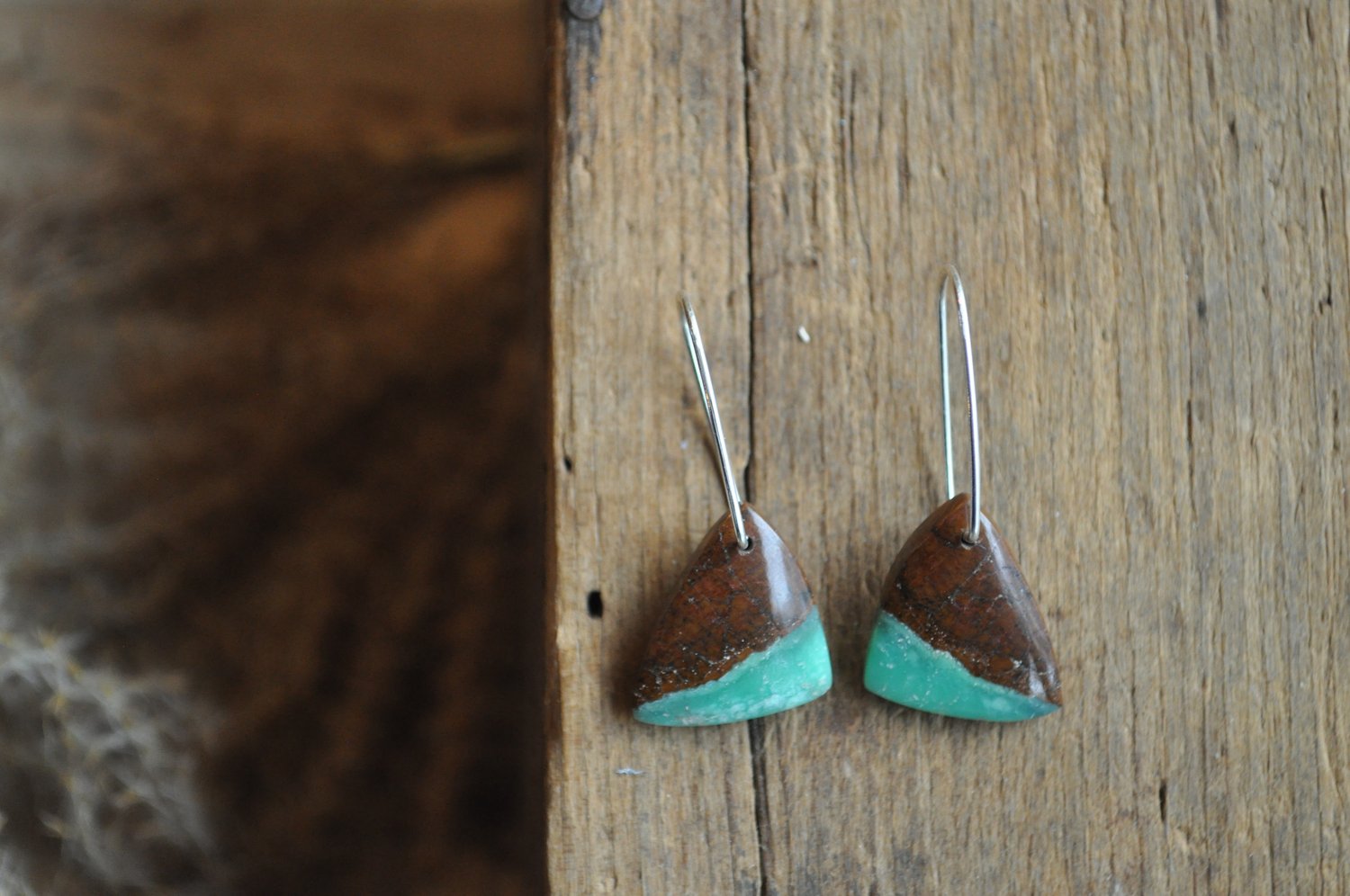 Image of OOAK Chrysoprase Triangle Dangles on Sterling Silver