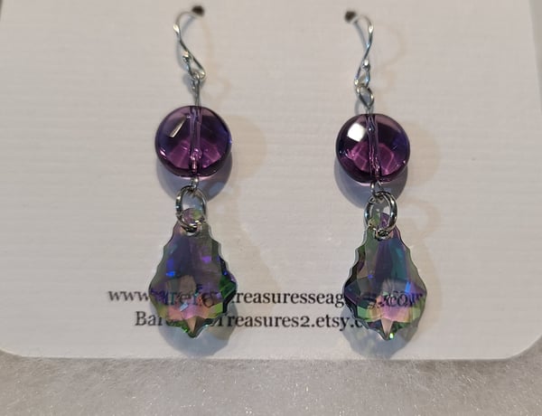 Image of Handmade Swarovski Crystal and Amethyst Earrings - Gift Boxed - EB-438