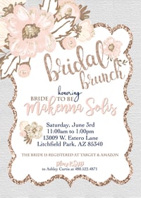 Blush & Rose Gold Floral Bridal Brunch Invitation