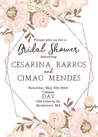 Blush and Copper Floral and Geometric Bridal Shower Invitation- 5x7