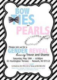 Image 1 of Bow Ties or Pearls Gender Reveal Invitation- 5x7