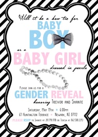 Image 2 of Bow Ties or Pearls Gender Reveal Invitation- 5x7
