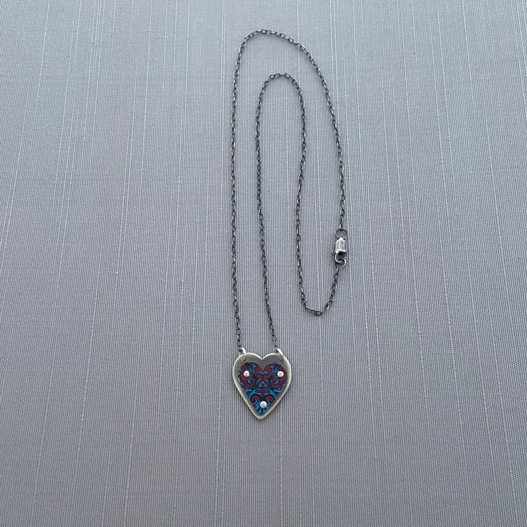 Silver Mixed Metal Tea Tin Heart Necklace Image 4