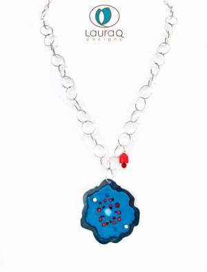 Blue Enamel Poppy Necklace